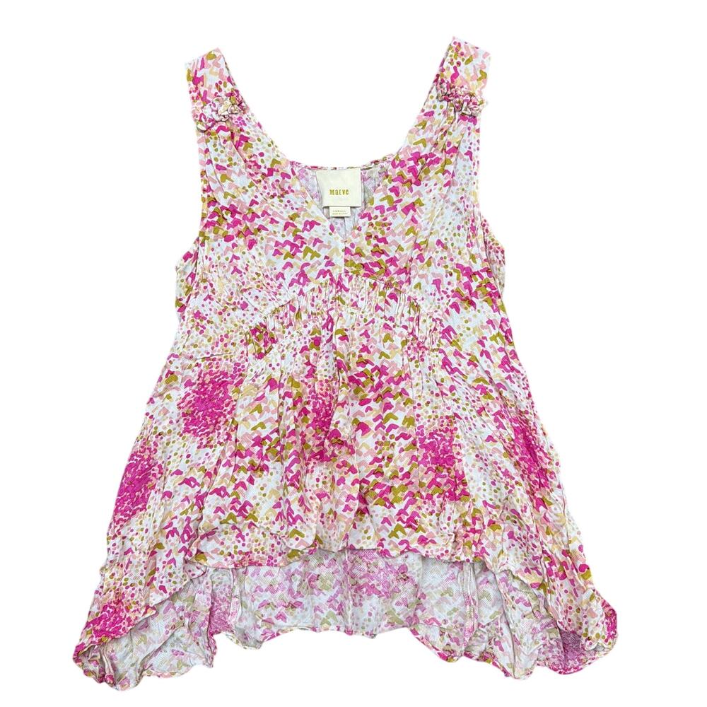 Anthropologie Maeve Women Blouse White Multicolor Splatter Sleeveless XS
